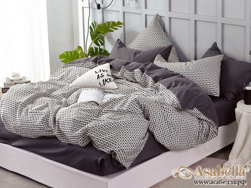 картинка комплект постельного белья 1,5-спальный, печатный сатин 1394-4s от магазина asabella в Москве