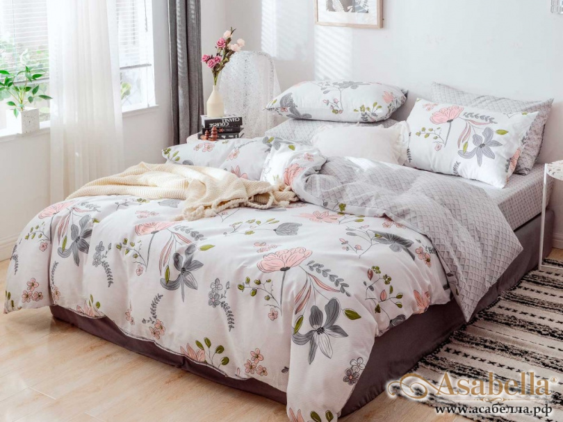 картинка комплект постельного белья 1,5-спальный, печатный сатин 1332-4s от магазина asabella в Москве