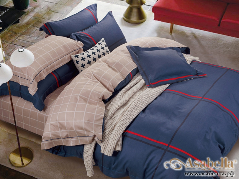 картинка комплект постельного белья 1,5-спальный, печатный сатин 390-4s от магазина asabella в Москве