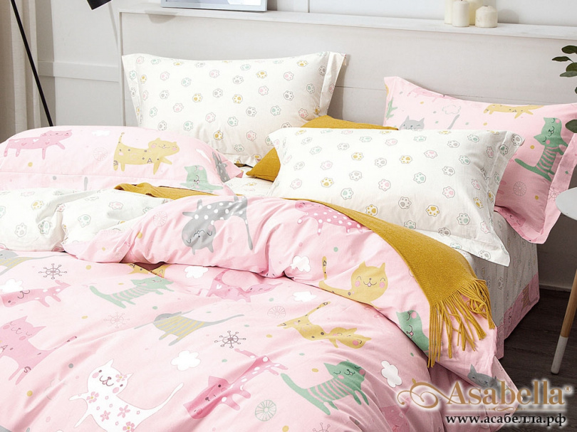 картинка комплект постельного белья 1,5-спальный, печатный сатин 1086-4xs от магазина asabella в Москве