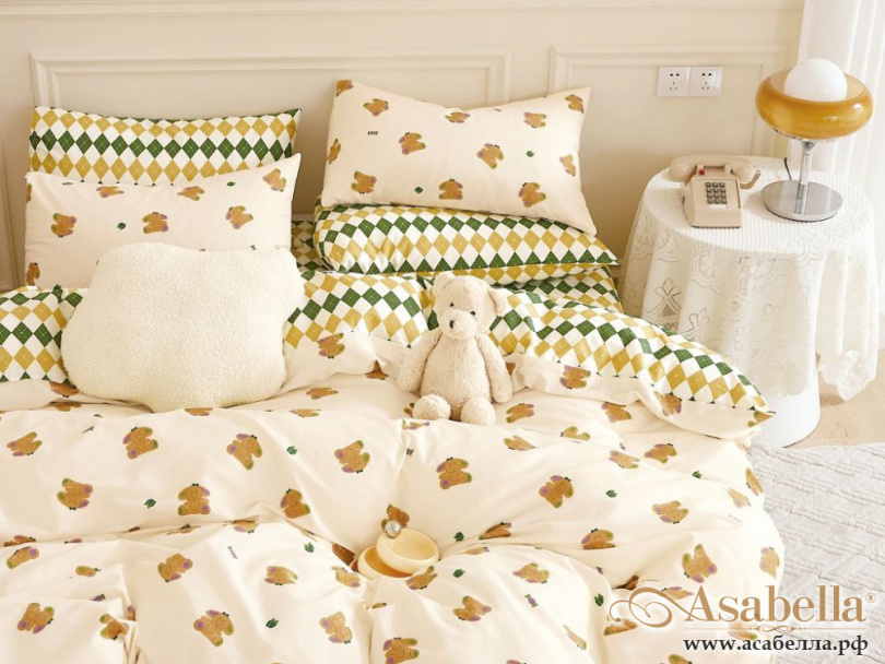 картинка комплект постельного белья 1,5-спальный, печатный сатин 2042-4s от магазина asabella в Москве