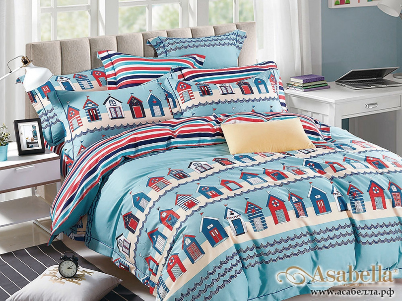 картинка комплект постельного белья 1,5-спальный, печатный сатин 1096-4xs от магазина asabella в Москве
