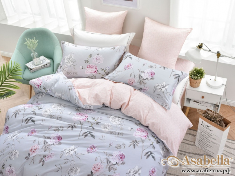 картинка комплект постельного белья 1,5-спальный, печатный сатин 1263-4s от магазина asabella в Москве