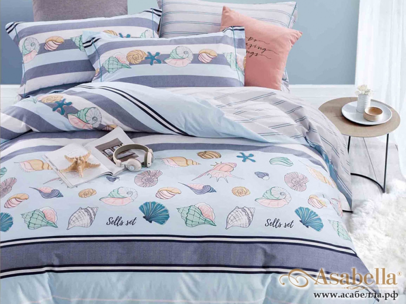 картинка комплект постельного белья 1,5-спальный, печатный сатин 372-4s от магазина asabella в Москве