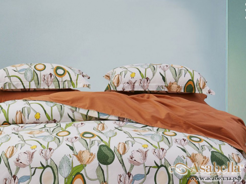 картинка комплект постельного белья 1,5-спальный, печатный сатин 1729-4s от магазина asabella в Москве