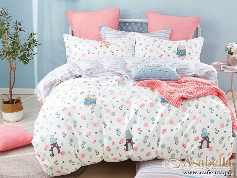 картинка комплект постельного белья 1,5-спальный, печатный сатин 1322-4xs от магазина asabella в Москве
