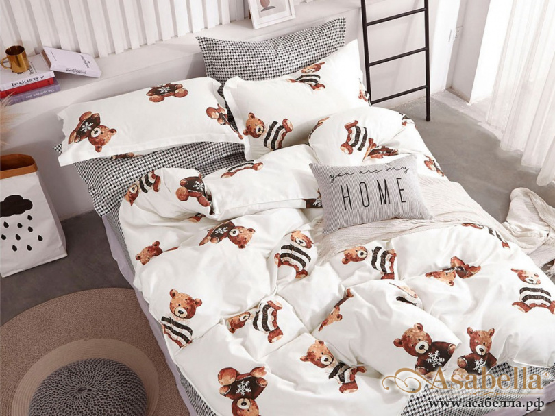 картинка комплект постельного белья 1,5-спальный, печатный сатин 1397-4xs от магазина asabella в Москве