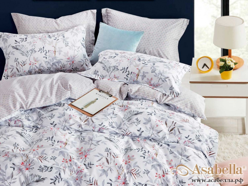 картинка комплект постельного белья 1,5-спальный, печатный сатин 1282-4s от магазина asabella в Москве