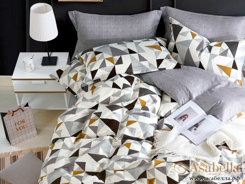 картинка комплект постельного белья 1,5-спальный, печатный сатин 1285-4s от магазина asabella в Москве