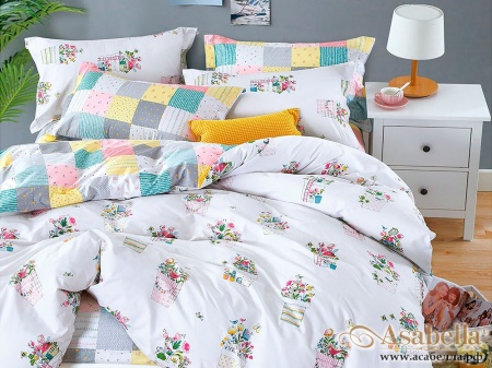 картинка комплект постельного белья 1,5-спальный, печатный сатин 1082-4xs от магазина asabella в Москве