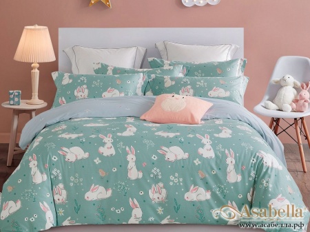 картинка комплект постельного белья 1,5-спальный, печатный сатин 1293-4s от магазина asabella в Москве